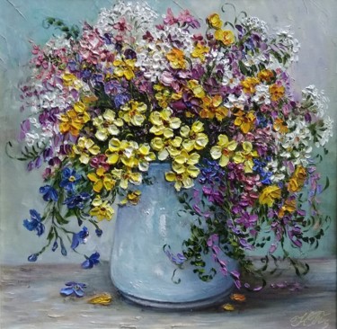 Картина под названием "cheerful bouquet" - Tatyana Korotkova, Подлинное произведение искусства, Масло