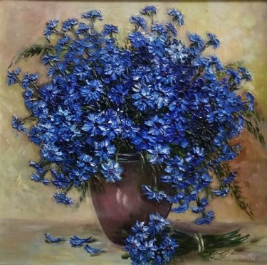 Painting titled "Cornflowers" by Tatyana Korotkova, Original Artwork, Oil