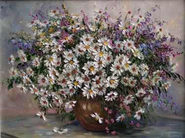 Painting titled "Daisies" by Tatyana Korotkova, Original Artwork, Oil