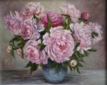 Painting titled "Peony fragrance" by Tatyana Korotkova, Original Artwork, Oil