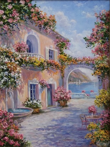 Painting titled "Sunny street" by Tatyana Korotkova, Original Artwork, Oil