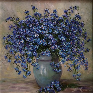 Painting titled "Forget-me-not" by Tatyana Korotkova, Original Artwork, Oil Mounted on Wood Stretcher frame