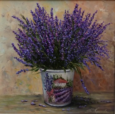 Painting titled "Lavender" by Tatyana Korotkova, Original Artwork, Oil Mounted on Wood Stretcher frame