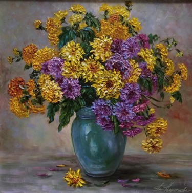 Painting titled "Bright bouquet" by Tatyana Korotkova, Original Artwork, Oil Mounted on Wood Stretcher frame