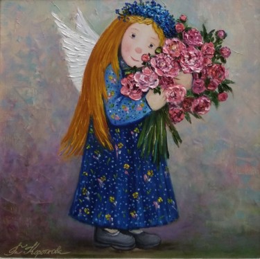 Картина под названием "Solar angel" - Tatyana Korotkova, Подлинное произведение искусства, Масло Установлен на Деревянная ра…