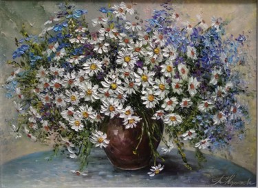 Painting titled "Summer bouquet" by Tatyana Korotkova, Original Artwork, Oil Mounted on Wood Stretcher frame