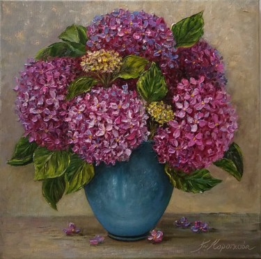 Pintura intitulada "Bouquet of hydrange…" por Tatyana Korotkova, Obras de arte originais, Óleo Montado em Armação em madeira