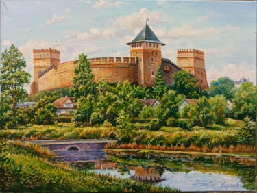 Painting titled "Lutsk castle" by Tatyana Korotkova, Original Artwork, Oil Mounted on Wood Stretcher frame