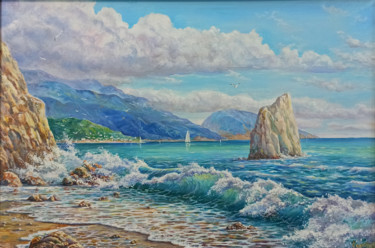 Painting titled "Crimean landscape" by Tatyana Korotkova, Original Artwork, Oil Mounted on Wood Stretcher frame