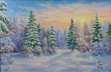 Картина под названием "Christmas mood Oil…" - Tatyana Korotkova, Подлинное произведение искусства, Масло Установлен на Дерев…