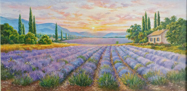 Painting titled "Lavender valley" by Tatyana Korotkova, Original Artwork, Oil Mounted on Wood Stretcher frame
