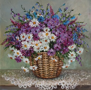 Painting titled "Bouquet dans une co…" by Tatyana Korotkova, Original Artwork, Oil Mounted on Wood Stretcher frame