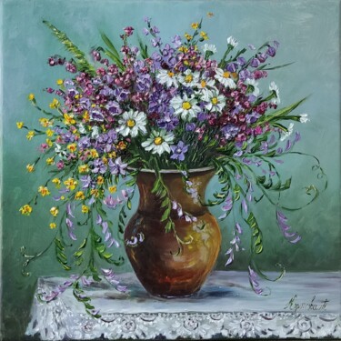 Картина под названием "bouquet of wild flo…" - Tatyana Korotkova, Подлинное произведение искусства, Масло Установлен на Дере…