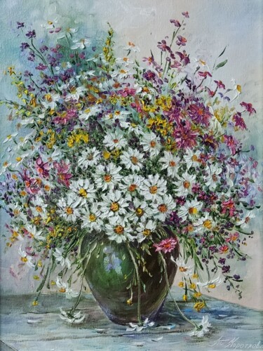 Painting titled "летние цветы" by Tatyana Korotkova, Original Artwork, Oil Mounted on Wood Stretcher frame
