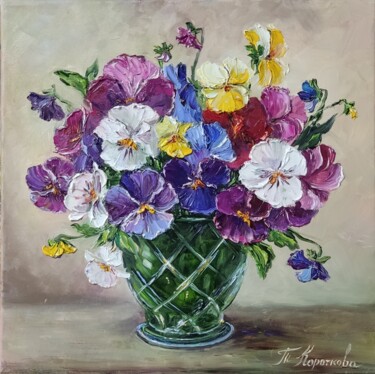Painting titled "violets 23" by Tatyana Korotkova, Original Artwork, Oil Mounted on Wood Stretcher frame