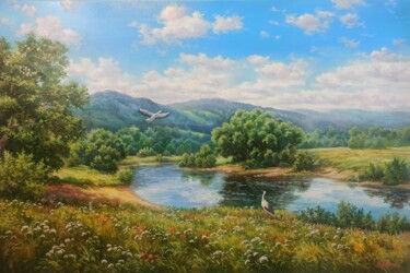 Painting titled "Carpathian region" by Tatyana Korotkova, Original Artwork, Oil Mounted on Wood Stretcher frame