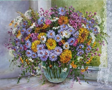 Painting titled "Summer Colors oil p…" by Tatyana Korotkova, Original Artwork, Oil Mounted on Wood Stretcher frame