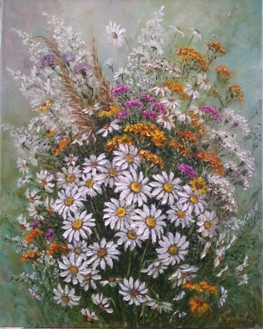 Картина под названием "Daisy lace still li…" - Tatyana Korotkova, Подлинное произведение искусства, Масло Установлен на Дере…