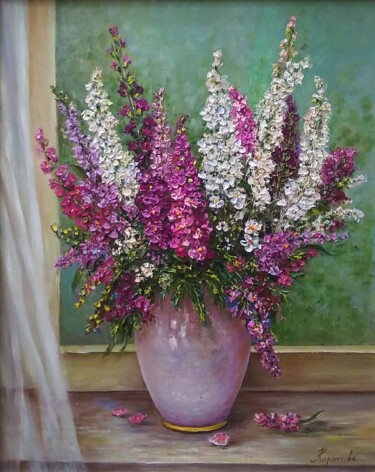 Painting titled "Painting still life…" by Tatyana Korotkova, Original Artwork, Oil Mounted on Wood Stretcher frame