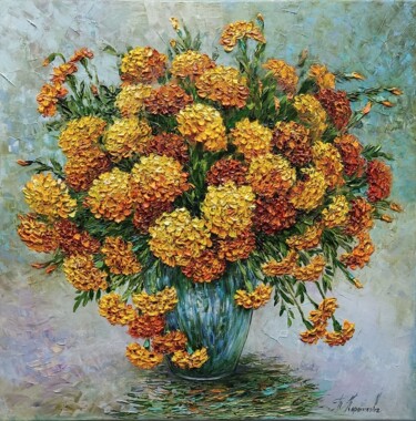 Painting titled "marigold" by Tatyana Korotkova, Original Artwork, Oil Mounted on Wood Stretcher frame