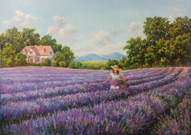 Картина под названием "Lavender edge oil p…" - Tatyana Korotkova, Подлинное произведение искусства, Масло Установлен на Дере…
