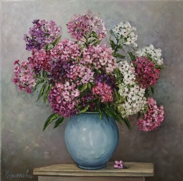 Painting titled "Phlox Oil painting…" by Tatyana Korotkova, Original Artwork, Oil Mounted on Wood Stretcher frame