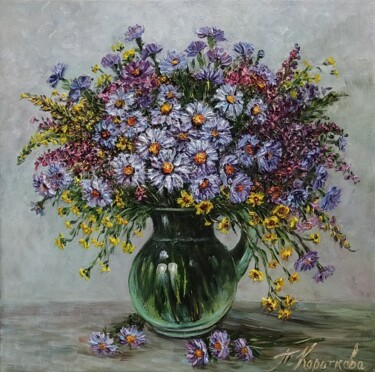 Painting titled "Garden bouquet pain…" by Tatyana Korotkova, Original Artwork, Oil Mounted on Wood Stretcher frame