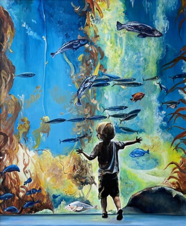 Картина под названием "У аквариума" - Olga Puzikova, Подлинное произведение искусства, Масло