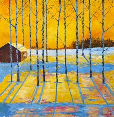Картина под названием "Зима" - Olga Puzikova, Подлинное произведение искусства, Масло Установлен на Деревянная рама для носи…