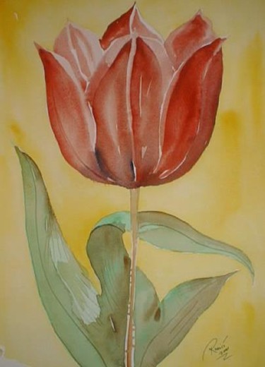 Painting titled "Aqua Tulip" by Artroger, Original Artwork