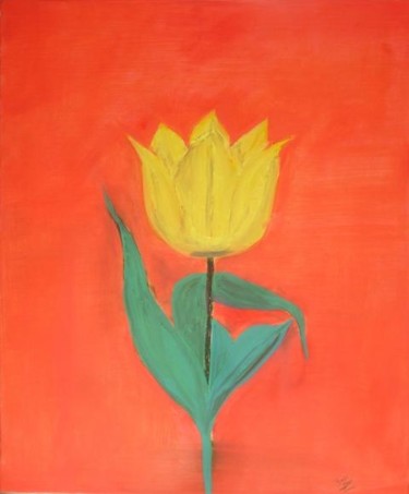 Painting titled "Yellow Tulip" by Artroger, Original Artwork, Oil