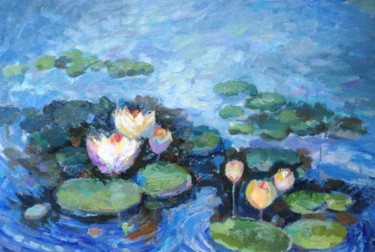 Pintura intitulada "Water lilies" por Roman Sergienko, Obras de arte originais, Óleo