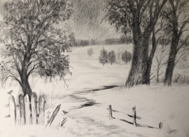 Dessin intitulée "December snowscape" par Roman Sergienko, Œuvre d'art originale, Fusain