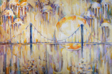 Картина под названием "Footbridge" - Ruslan Pushkash, Подлинное произведение искусства, Масло Установлен на Деревянная рама…