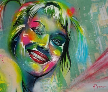 Painting titled "Le sourire d'Harley…" by Anthony Bruno, Original Artwork, Spray paint Mounted on Wood Stretcher frame