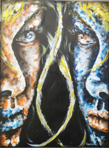 Painting titled "The Silent Twins" by Arts-By-Fred, Original Artwork, Acrylic Mounted on Wood Stretcher frame