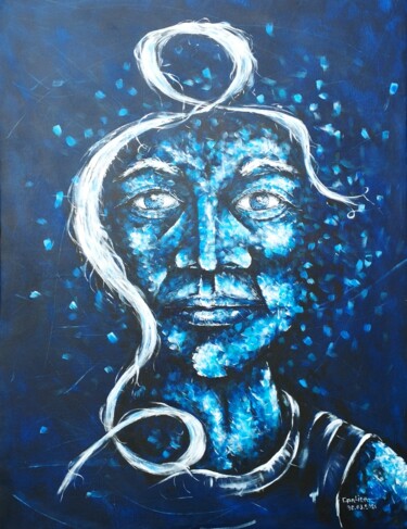 Painting titled "Inspiration Blue" by Arts-By-Fred, Original Artwork, Acrylic Mounted on Wood Stretcher frame
