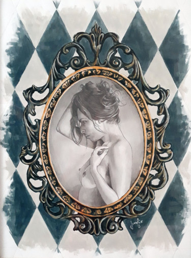 Dessin intitulée "Femme au miroir." par Jeanfix, Œuvre d'art originale, Acrylique