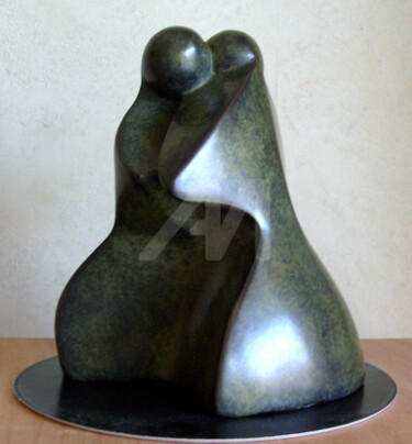 LES AMOUREUX II patine verte Sculpture intitulée "LES AMOUREUX II pat…" par Denis Queyerats, Œuvre d'art originale, Métaux