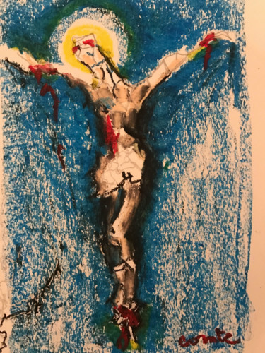 Dessin intitulée "Christ - Fusain 1" par Christian Comte, Œuvre d'art originale, Pastel