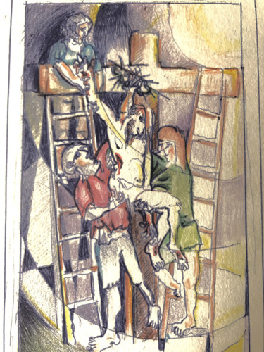 Dessin intitulée "Descente de Croix -…" par Christian Comte, Œuvre d'art originale, Crayon