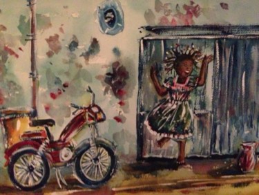 Peinture intitulée "Scēne de rue à Abid…" par Saverio Comiotto, Œuvre d'art originale, Autre