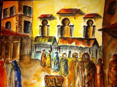 Peinture intitulée "Souk algérien en 19…" par Saverio Comiotto, Œuvre d'art originale