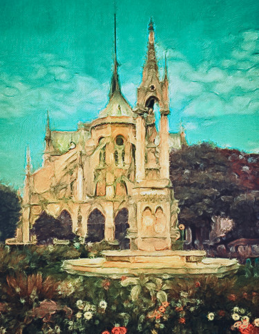 Digital Arts titled "Notre Dame" by Renee Gruskin, Original Artwork, Digital Painting