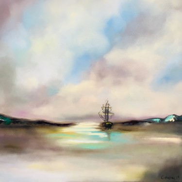 Painting titled ""The bay of forgott…" by Catalina, Original Artwork, Oil Mounted on Wood Stretcher frame