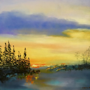 Картина под названием ""Golden sunset" / "…" - Catalina, Подлинное произведение искусства, Масло Установлен на Деревянная ра…
