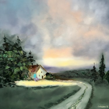 Painting titled ""Home of childhood"…" by Catalina, Original Artwork, Oil Mounted on Wood Stretcher frame