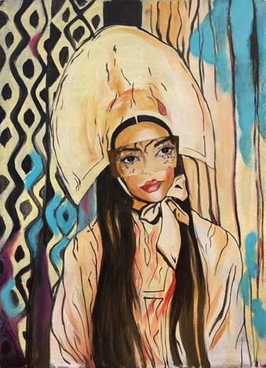 Schilderij getiteld "Modern woman" door Artseeker Artists, Origineel Kunstwerk, Olie Gemonteerd op Frame voor houten brancard