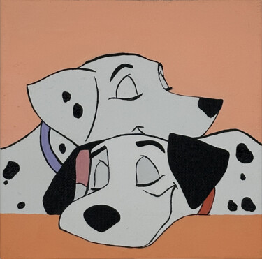 Painting titled "Dalmatians | Cartoo…" by Artseeker Artists, Original Artwork, Acrylic Mounted on Cardboard