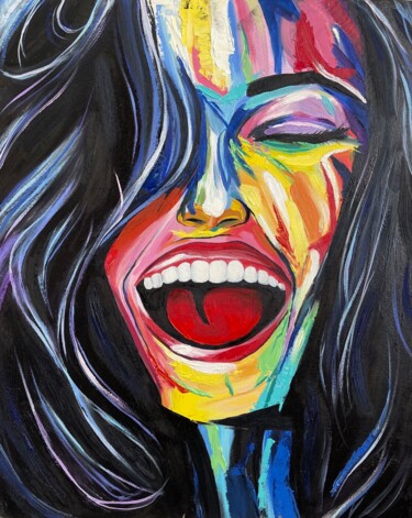 Painting titled "Happy woman" by Artseeker Artists, Original Artwork, Oil Mounted on Wood Panel